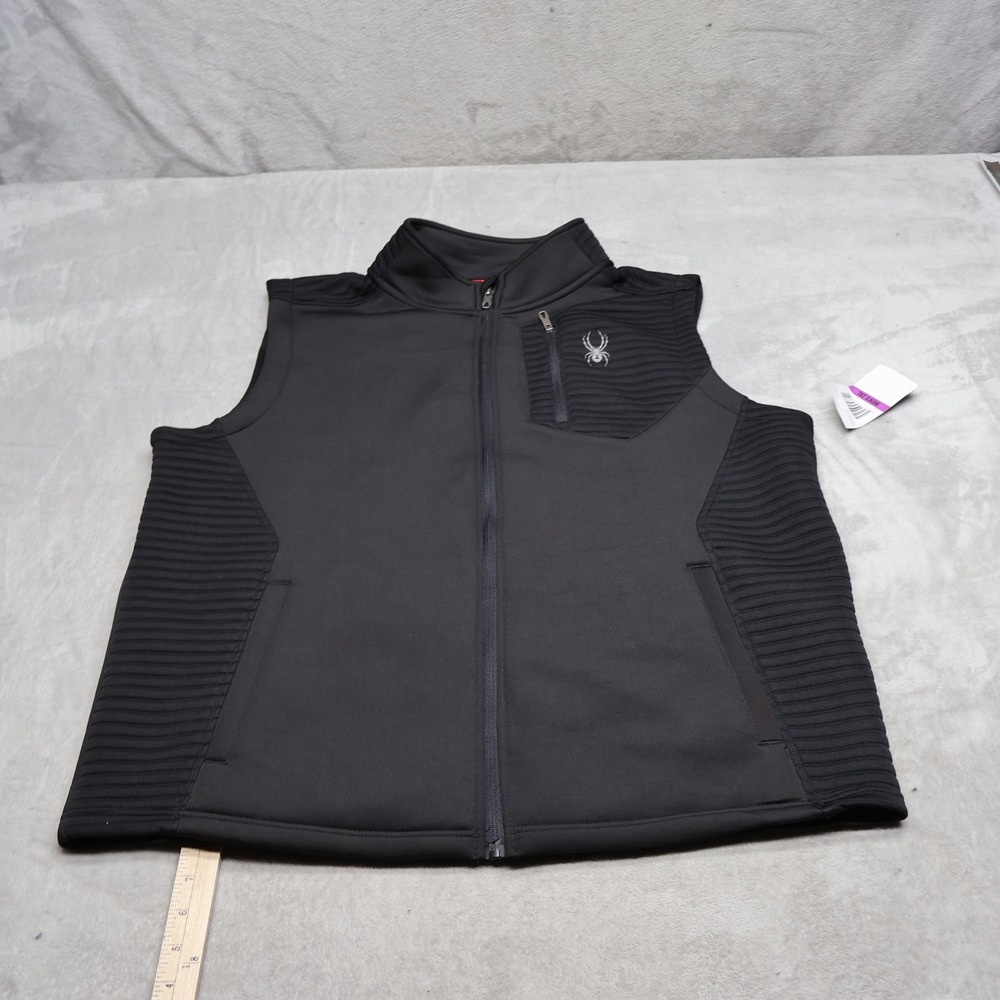 Spyder Vest Mens 2XL Black Venom Textured Ribbed Full Zip Technical LOGO NEW